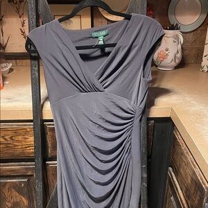 Ralph Lauren Gray Draped Midi Dress